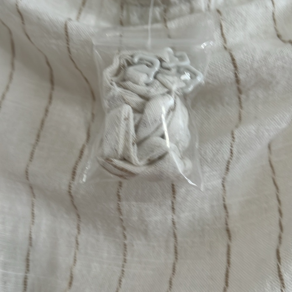 Cottage Core Fairy Ivory Tan Pin Stripe Linen Blend Jumpsuit Removable Straps M - Picture 4 of 7